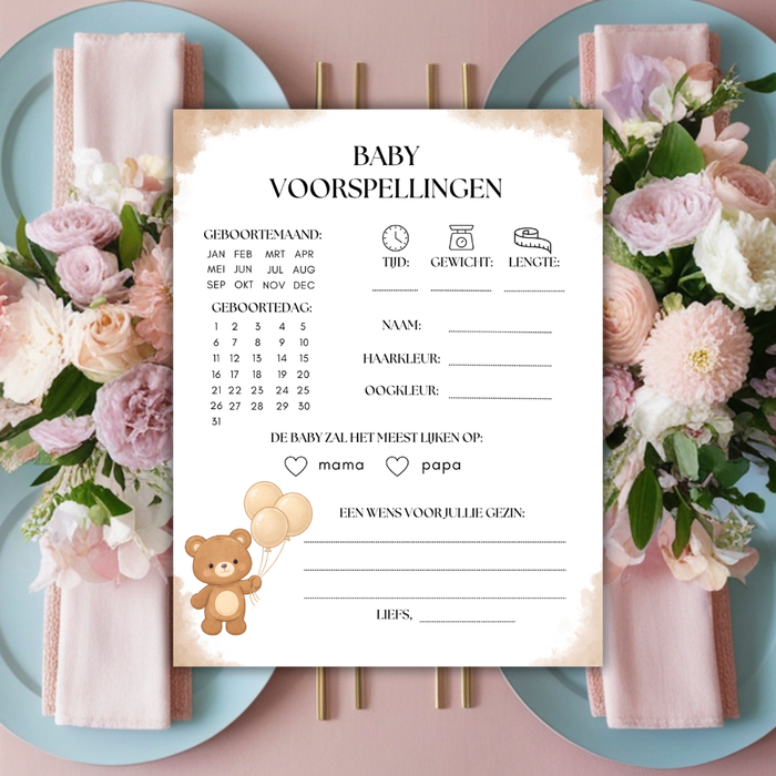 Babyshower invulkaarten Beige – PDF download – onbeperkt printen