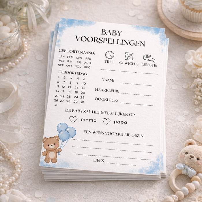 Babyshower invulkaarten jongen – PDF download – onbeperkt printen