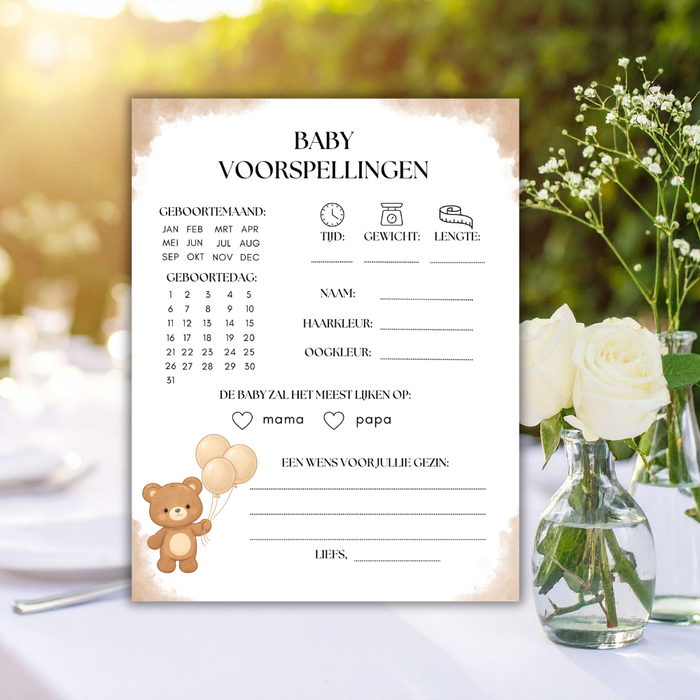 Babyshower invulkaarten Beige – PDF download – onbeperkt printen
