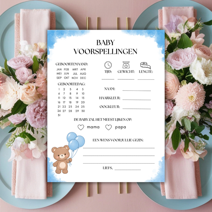 Babyshower invulkaarten jongen – PDF download – onbeperkt printen