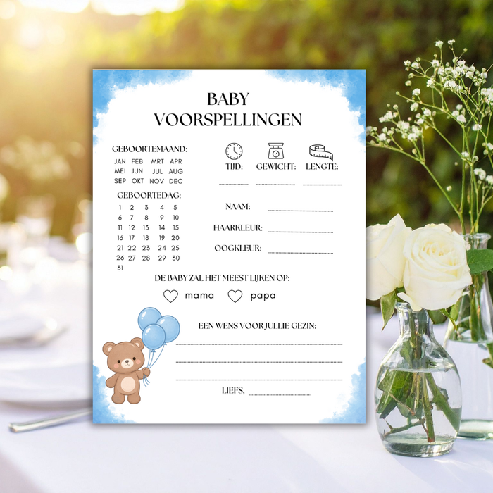 Babyshower invulkaarten jongen – PDF download – onbeperkt printen