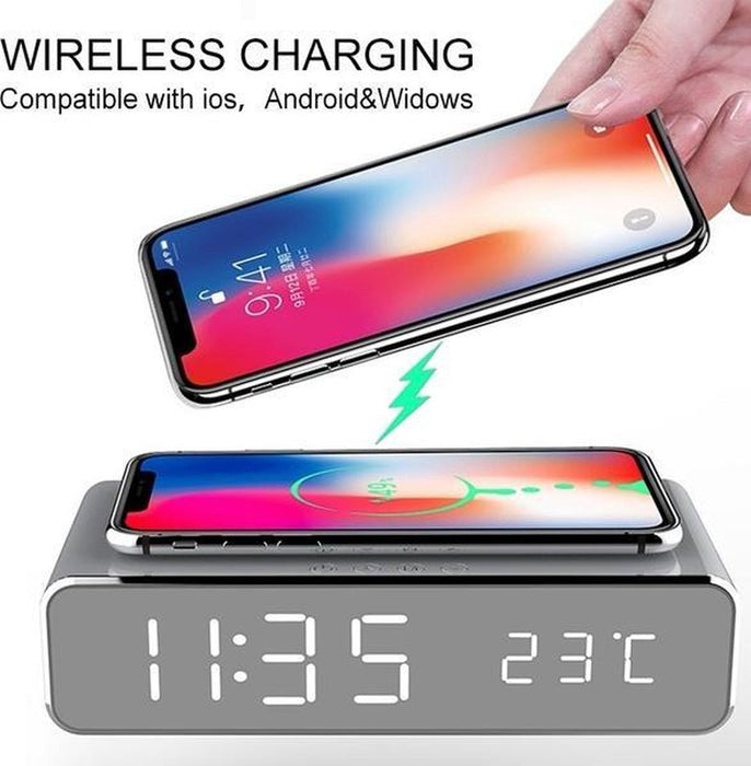 Digitale wekker Met Draadloze Oplader Qi charger Datum en tijd Zwart