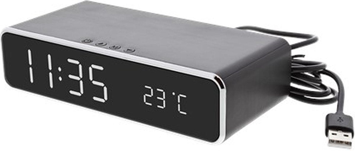 Digitale wekker Met Draadloze Oplader Qi charger Datum en tijd Zwart