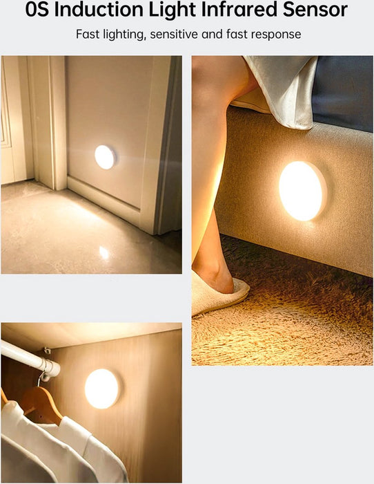 3 Stuks Led verlichting met bewegingssensor Ø8,5 CM Wit Kastverlichting Op batterijen Trapverlichting Keukenverlichting