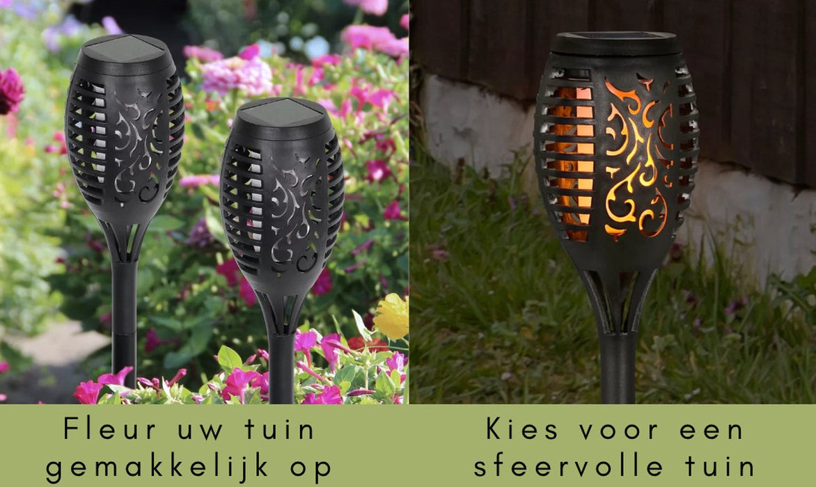 Solar Tuinfakkels zwart 12 stuks 50 cm vlam-effekt tuin en padverlichting buitenverlichting op zonneenergie IP65