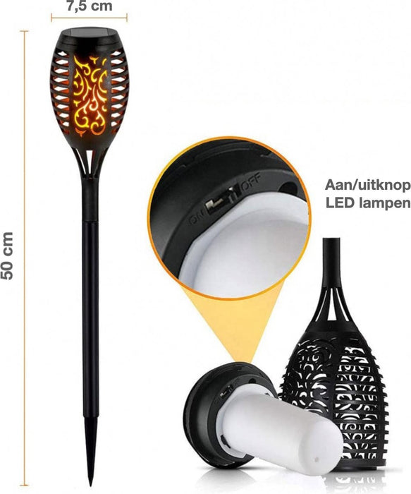 Solar Tuinfakkels zwart 12 stuks 50 cm vlam-effekt tuin en padverlichting buitenverlichting op zonneenergie IP65