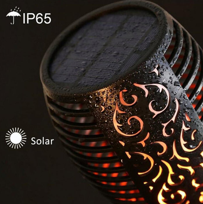 Solar Tuinfakkels zwart 4 stuks 50 cm vlam-effekt tuin en padverlichting buitenverlichting op zonneenergie IP65