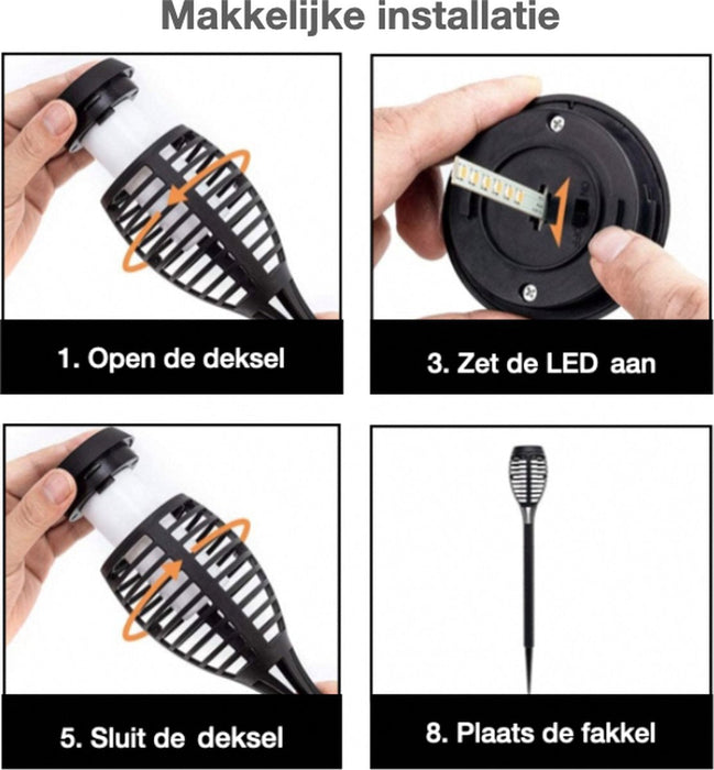 Solar Tuinfakkels zwart 12 stuks 50 cm vlam-effekt tuin en padverlichting buitenverlichting op zonneenergie IP65