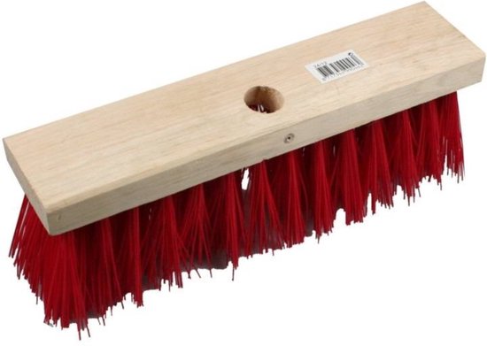 Straatbezem 29 cm met Rode Kunstvezel Haren